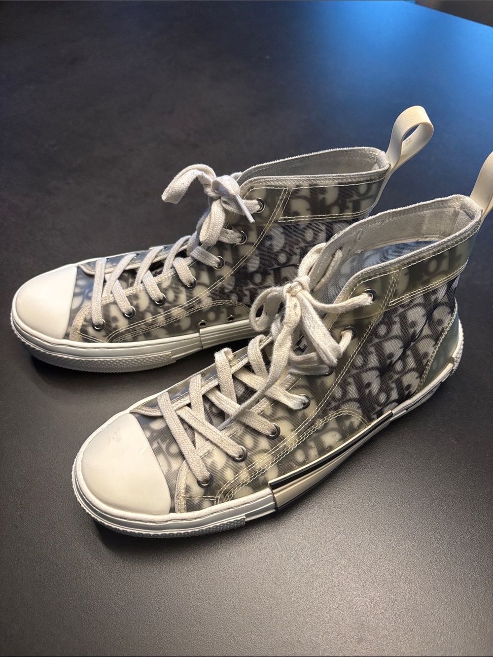 Christian Dior authentic Monogram High-Top Lace-Up Sneakers in Light Gray